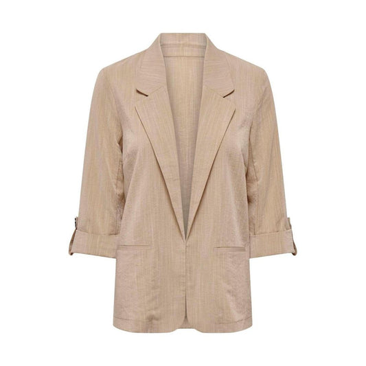 Blazer by Only for women in nylon polyester & viscose beige features an stylish silhouette, showcasing a sophisticated lapel neckline and stylish for a truly stylish finish.