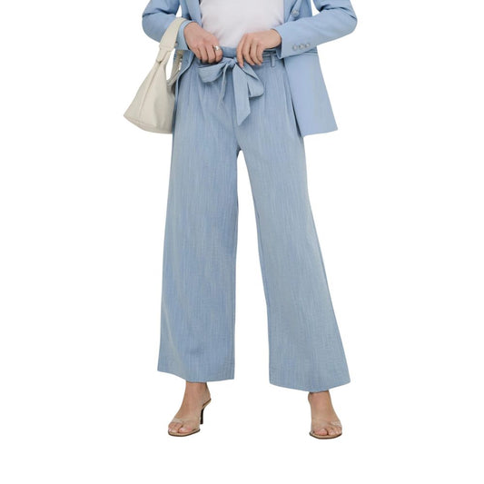 Palazzo Pants by Only for women in polyester viscose & nylon blue features an sartorial wide and long with a high rise cut for a sartorial finish.