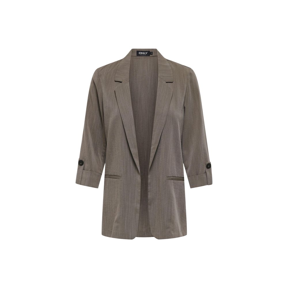 Blazer by Only for women in nylon polyester & viscose beige features an sartorial silhouette, showcasing a sophisticated lapel neckline and sartorial for a truly sartorial finish.