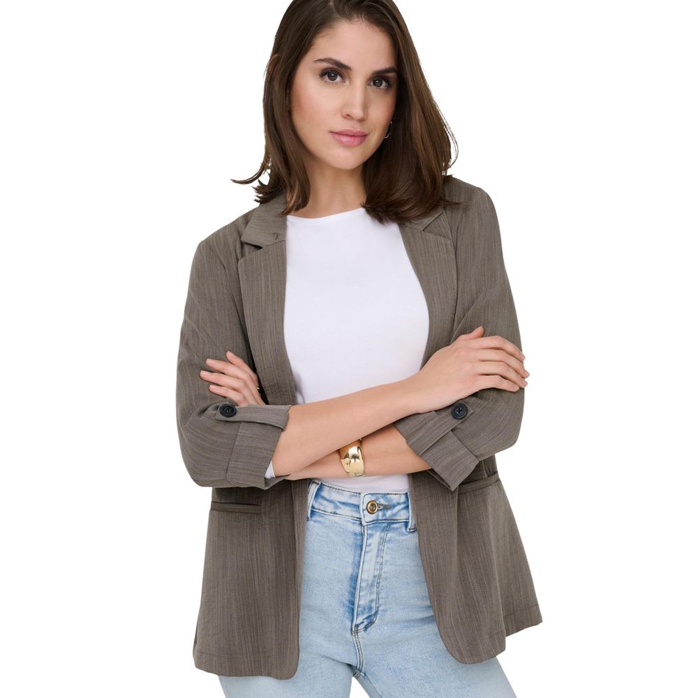 Blazer by Only for women in nylon polyester & viscose beige showcases a discerning silhouette, elegantly detailed with a sophisticated and premium for a truly discerning finish.