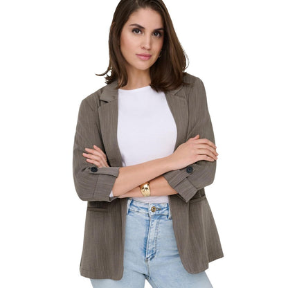 Blazer by Only for women in nylon polyester & viscose beige showcases a discerning silhouette, elegantly detailed with a sophisticated and premium for a truly discerning finish.