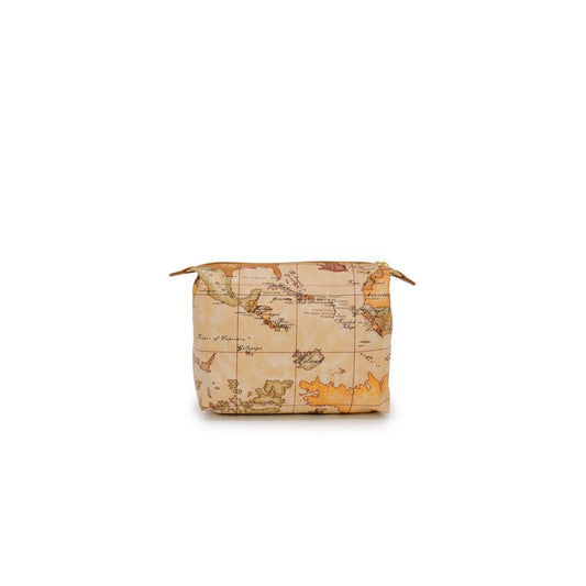Quilted Pouch Clutch Handbag by Alviero Martini Prima Classe for women in polyester polyurethane leather & cotton beige & print features a architectural silhouette, showcasing a secure zipper, ample , and versatile for a architectural finish.