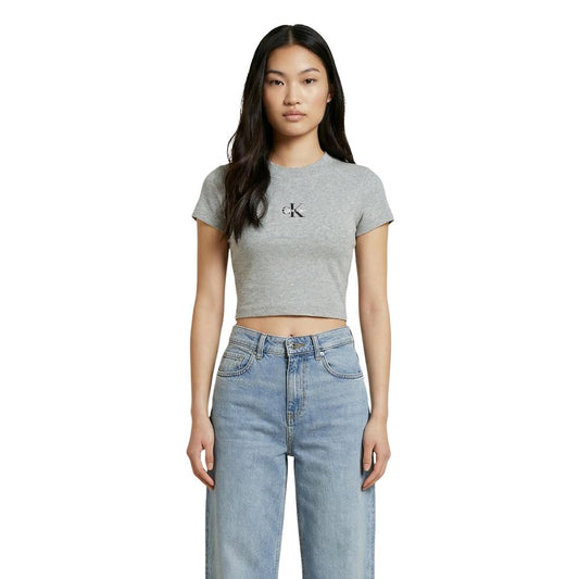 Calvin Klein Jeans The Monogram Women's Short-Sleeve Stretch Cotton T-Shirt - Gray Monogram