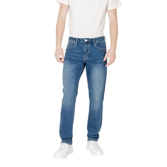 Jeans by Armani Exchange for men in stretch denim cotton blue features an sartorial skinny & slim and long with a cut for a sartorial finish.