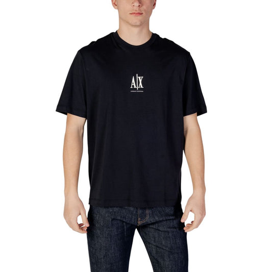 T-Shirt by Armani Exchange for men in cotton blue showcases a fashionable silhouette, elegantly detailed with a fashionable and crew neckline for a sophisticated, high-fashion look.