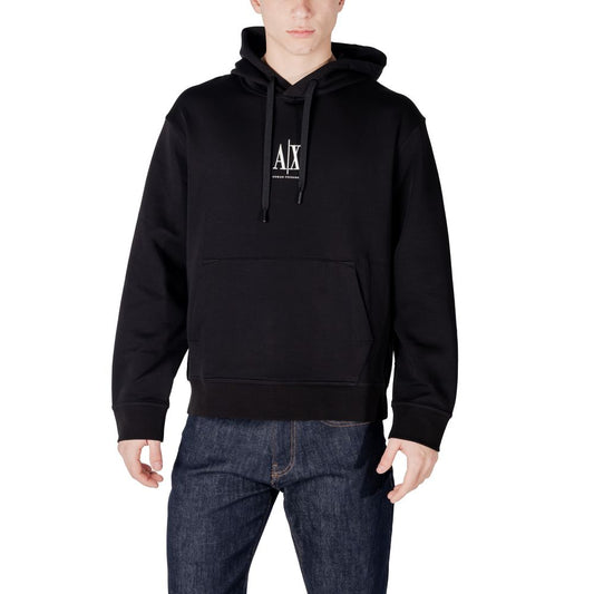 Sweatshirt Hoodie by Armani Exchange for men in stretch polyester cotton black features an luminous silhouette, showcasing a sophisticated round hooded neckline and for a truly luminous look.