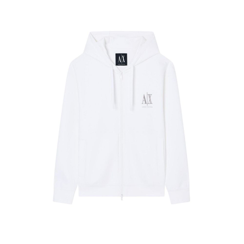 Sweatshirt Hoodie by Armani Exchange for men in stretch polyester cotton white features an avant-garde silhouette, showcasing a sophisticated hooded neckline and detail for a truly avant-garde finish.