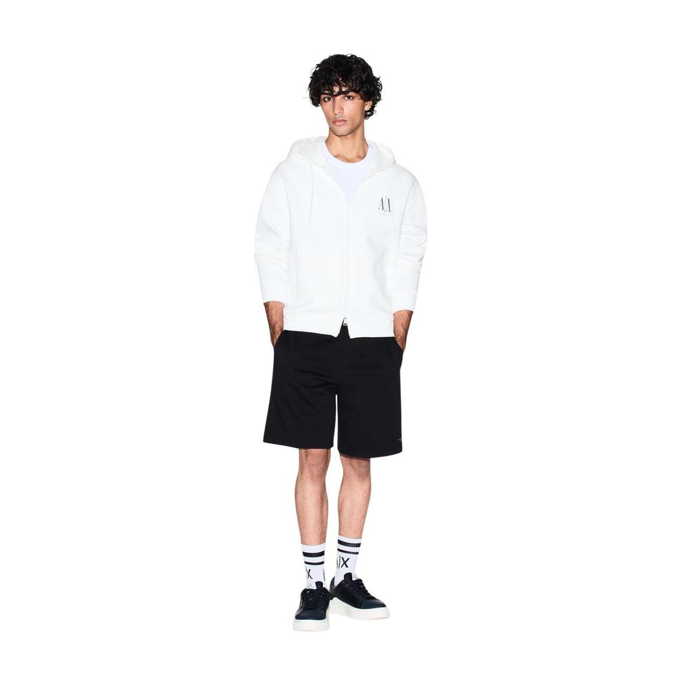Sweatshirt Hoodie by Armani Exchange for men in stretch polyester cotton white features a slouchy chic silhouette, detailed with a slouchy chic and a signature hooded neckline for an elevated aesthetic.