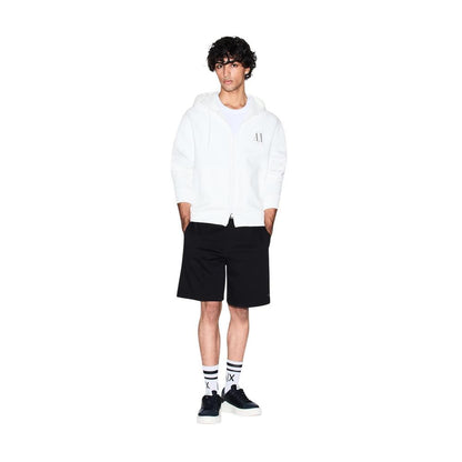 Sweatshirt Hoodie by Armani Exchange for men in stretch polyester cotton white features a slouchy chic silhouette, detailed with a slouchy chic and a signature hooded neckline for an elevated aesthetic.