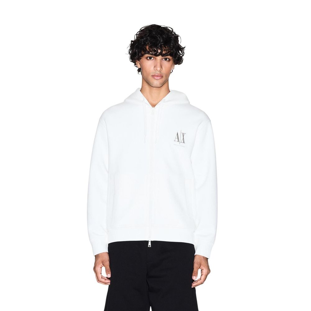 Sweatshirt Hoodie by Armani Exchange for men in stretch polyester cotton white features an avant-garde silhouette, showcasing a sophisticated hooded neckline and detail for a truly avant-garde finish.
