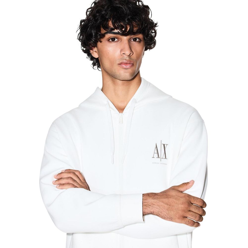 Sweatshirt Hoodie by Armani Exchange for men in stretch polyester cotton white features an dramatic silhouette, showcasing a sophisticated and dramatic for a refined, modern aesthetic.