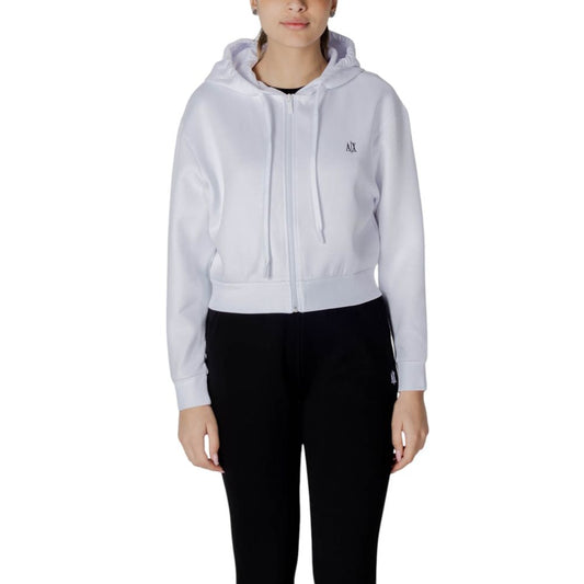 Sweatshirt Hoodie by Armani Exchange for women in stretch polyester cotton white showcases a city-ready silhouette, artfully detailed with a signature hooded neckline and for a city-ready finish.