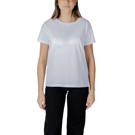 T-Shirt by Armani Exchange for women in cotton natural & white showcases a fashionable silhouette, elegantly detailed with a fashionable and for a sophisticated, high-fashion look.