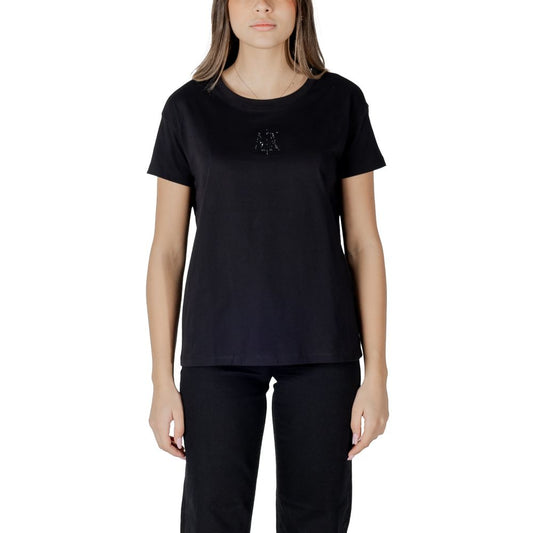 T-Shirt by Armani Exchange for women in cotton black & natural showcases a chic silhouette, artfully detailed with a chic and for a chic finish.