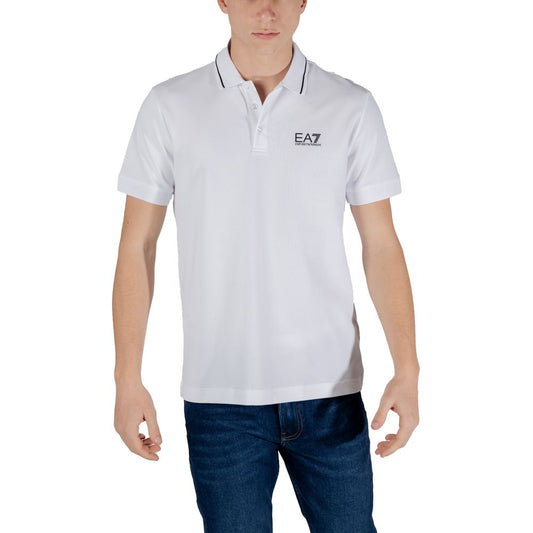 Polo Shirt by EA7 Emporio Armani for men in stretch cotton white presents a sleek silhouette, featuring a refined and for a sleek finish.