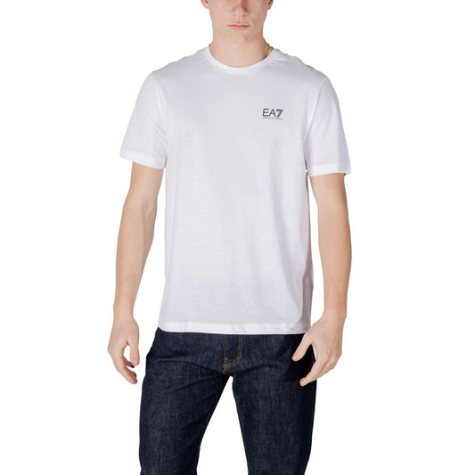 Activewear T-Shirt by EA7 Emporio Armani for men in cotton black & white presents a kinetic silhouette, showcasing the kinetic and alongside functional breathable-design for a premium, athletic look.