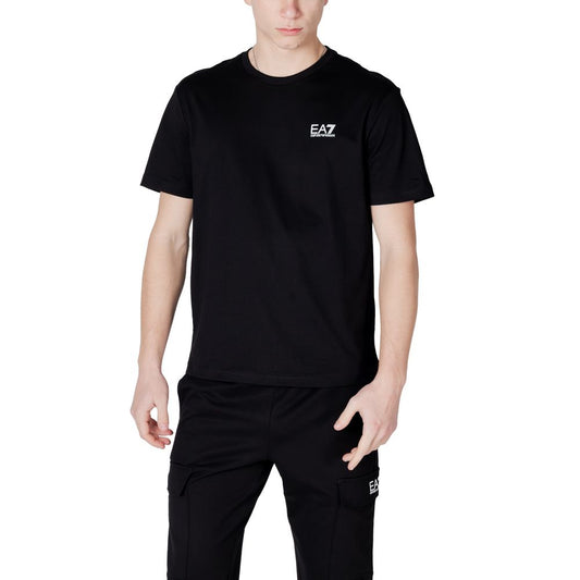 Activewear T-Shirt by EA7 Emporio Armani for men in cotton black & white features a versatile silhouette, showcasing a versatile and detailed with high-performance breathable-design for a premium look.