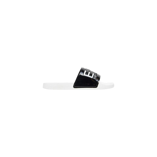 Slider Slippers by EA7 Emporio Armani for men in pvc black & white presents a sumptuous silhouette, perfectly capturing the sumptuous essence of Men's PVC Slider Slippers with its signature and .