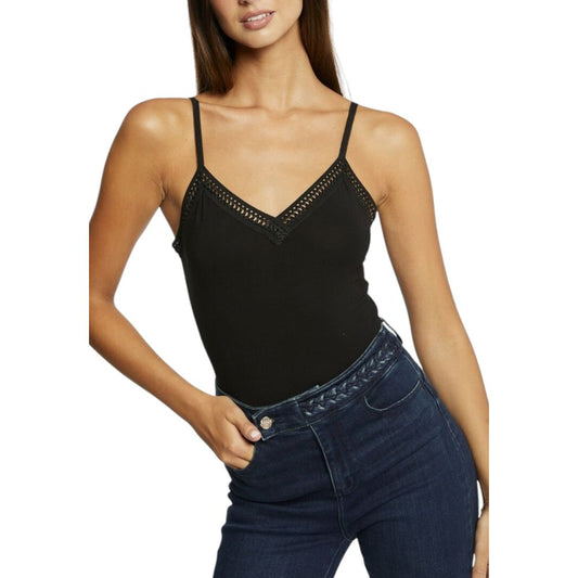 Tank Top by Morgan De Toi for women in viscose & lace black showcases a perennial silhouette, artfully detailed with a sleeveless design and a perennial .