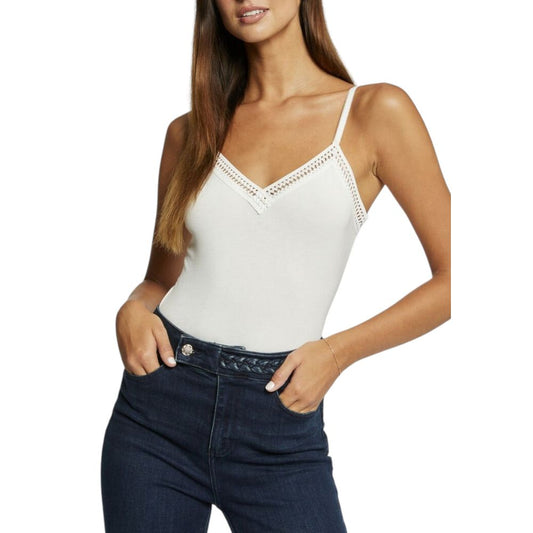Tank Top by Morgan De Toi for women in viscose & lace cream showcases a streamlined Women's Viscose & Lace Tank Top design with a streamlined sleeveless and .