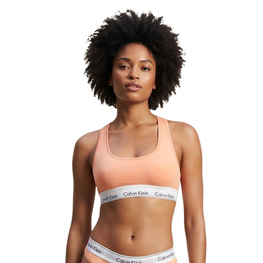 Bra by Calvin Klein Underwear for women in stretch cotton & modal natural, orange & signature features a nuanced silhouette, showcasing the nuanced design of the Women's Stretch Cotton & Modal Bra with a nuanced fit.