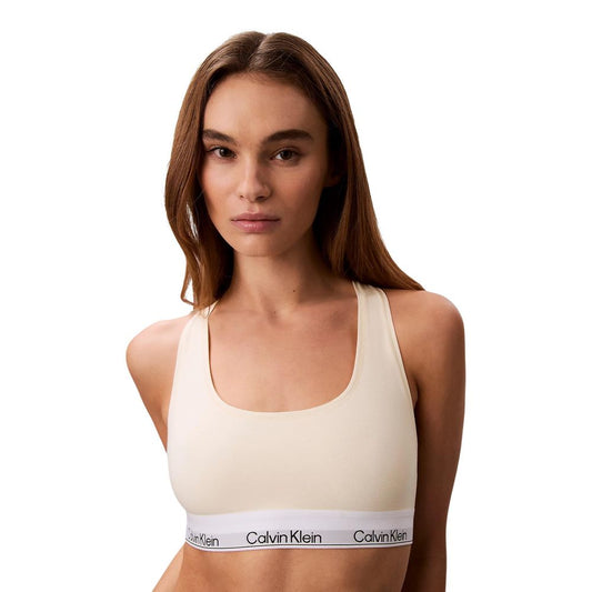 Bra by Calvin Klein Underwear for women in stretch cotton & modal beige, natural & signature presents a bespeak silhouette, showcasing the bespeak Women's Stretch Cotton & Modal Bra design with a premium bespeak finish.