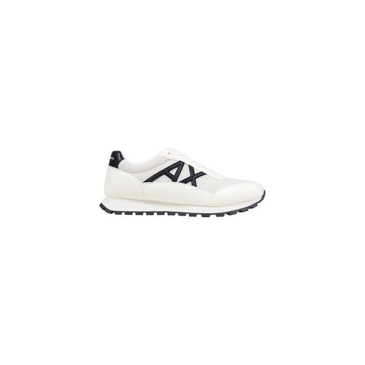 Athletic Sneakers by Armani Exchange for men in polyester & rubber black & white showcases a architectural silhouette, artfully capturing the essence of the Men's Low Top Polyester & Rubber Athletic Sneakers with its signature architectural low-top style construction.
