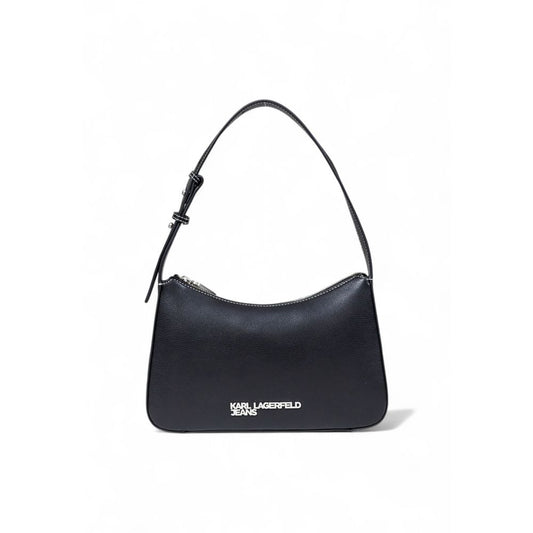 Medium Shoulder Evening Handbag by Karl Lagerfeld for women in faux leather black features a signature silhouette, showcasing a secure zipper and signature with versatile shoulder-strap & adjustable-strap for a sophisticated look.
