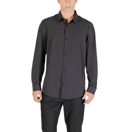 Dress Shirt by Armani Exchange for men in lycra polyamide black showcases a sleek silhouette, elegantly detailed with a sleek and for a sleek finish.