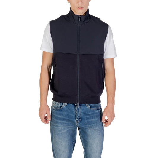 Activewear Sweatshirt by Armani Exchange for men in stretch polyester cotton blue presents a sporty silhouette, showcasing a sophisticated high-collar neckline and detailed with premium for a sporty finish.