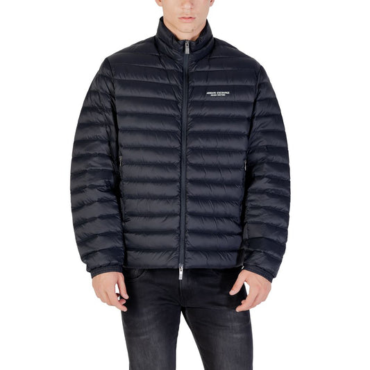 Puffer Jacket by Armani Exchange for men in polyamide blue features a city-ready silhouette, detailed with lightweight, pockets & insulated and a city-ready high-collar neckline.