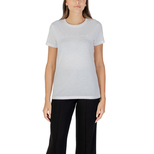 T-Shirt by Armani Exchange for women in cotton white showcases a chic silhouette, artfully detailed with a chic and for a chic finish.