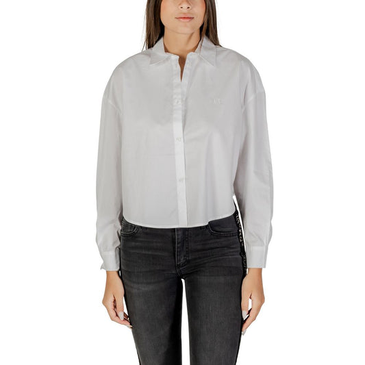 Blouse by Armani Exchange for women in cotton white showcases a sublime silhouette, artfully detailed with a sublime and for a sophisticated, sublime finish.