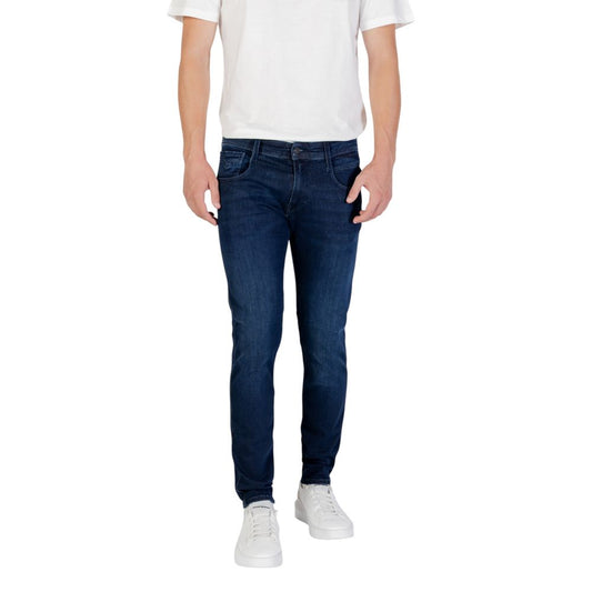 Jeans by Replay for men in stretch denim cotton polyester blue features a refined silhouette with a refined skinny & slim, defined by a and a refined long for a refined finish.