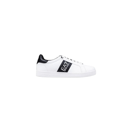 Sneakers by EA7 Emporio Armani for men in leather & rubber black & white features an fashionable silhouette, showcasing the premium Men's Low Top Leather & Rubber Sneakers in a fashionable low-top style that offers a fashionable finish for refined style.