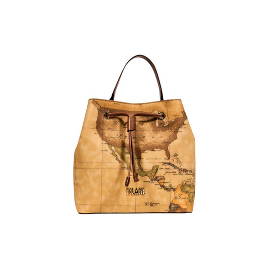 Bucket Handbag by Alviero Martini Prima Classe for women in leather beige, signature & print presents a ornamental silhouette, showcasing a secure drawstring, ample , and versatile handle for a ornamental finish.
