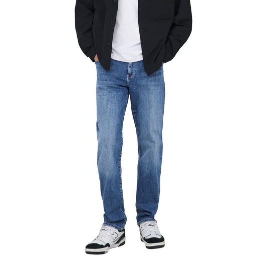 Jeans by Only & Sons for men in stretch denim cotton blue & natural features an sophisticated and relaxed-fit & regular-fit with a precise long, creating a sophisticated and sophisticated silhouette.