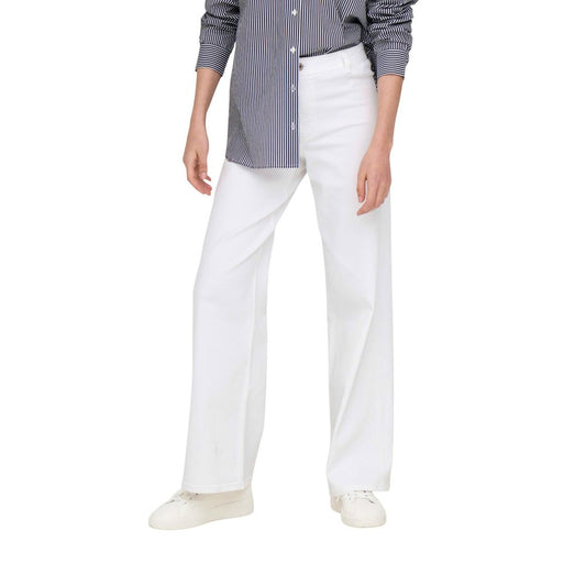 Trousers by Jacqueline De Yong for women in stretch polyester cotton white features an on trend silhouette, showcasing a sophisticated flared, bootcut & wide with a long and high rise for an on trend finish.