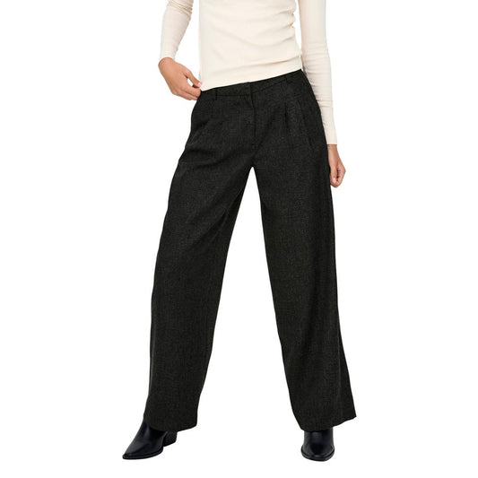 Trousers by Jacqueline De Yong for women in polyester & viscose black presents a smart silhouette, meticulously detailed with a smart flared, bootcut & wide, a smart long, and a smart high rise.