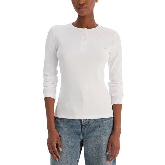 Calvin Klein Jeans Women's Long-Sleeve Round Neck Stretch Cotton T-Shirt - White