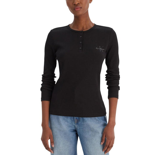 Calvin Klein Jeans Women's Long-Sleeve Round Neck Stretch Cotton T-Shirt - Black
