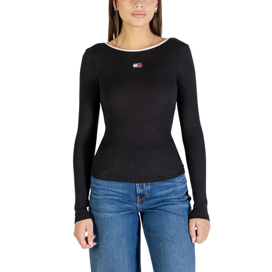 Tommy Hilfiger Jeans Women's Long-Sleeve Crew Neck Stretch Cotton T-Shirt - Black