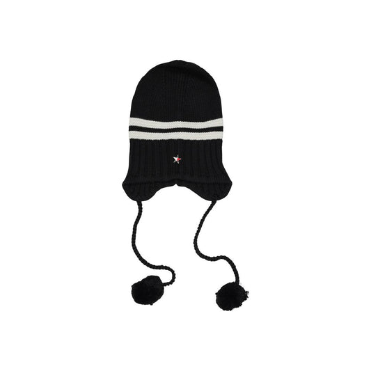 Hat by Tommy Hilfiger Jeans for women in wool acrylic black, white & striped features a dapper refinement silhouette, showcasing the dapper refinement design of the Star Wool Acrylic Hat for a sophisticated, premium look.