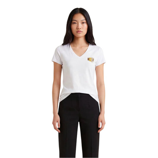 Armani Exchange Women's V Neck Cotton T-Shirt - Gold White