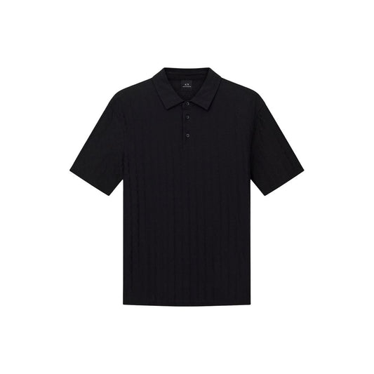 Polo Shirt by Armani Exchange for men in cotton black & patterned showcases a sharp silhouette, detailed with a refined and sharp for a sophisticated finish.