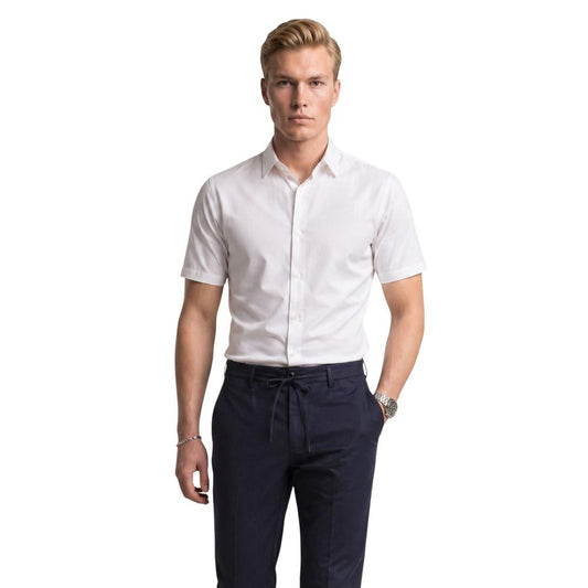 Shirt by Armani Exchange for men in lycra polyamide white features an architectural silhouette with a refined short-sleeve; long-sleeve and elegant for a architectural look.