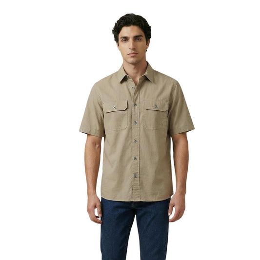 Shirt by Armani Exchange for men in cotton beige, featuring a nuanced short-sleeve and nuanced for a sophisticated finish.