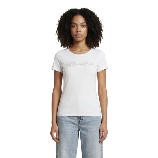 T-Shirt by EA7 Emporio Armani for women in stretch cotton white showcases a chic silhouette, artfully detailed with a chic and for a chic finish.