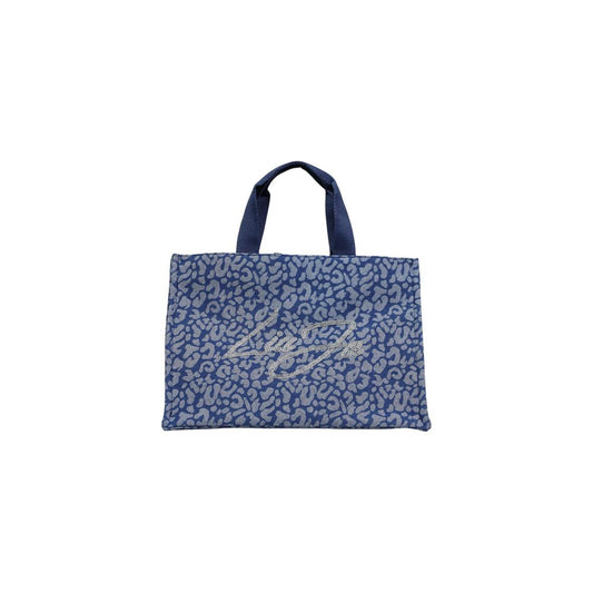 Large Shopper Tote Handbag by Liu Jo for women in polyester cotton & rhinestone blue & patterned features an refined silhouette, showcasing a secure , ample , and versatile handle for a sophisticated refined aesthetic.