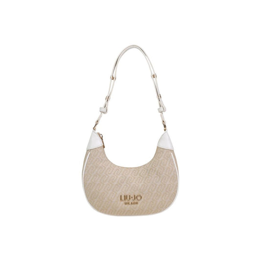 Small Shoulder Crescent Hobo Handbag by Liu Jo for women in polyester beige features a refined silhouette, showcasing a secure , organized , and versatile adjustable-strap for a refined finish.